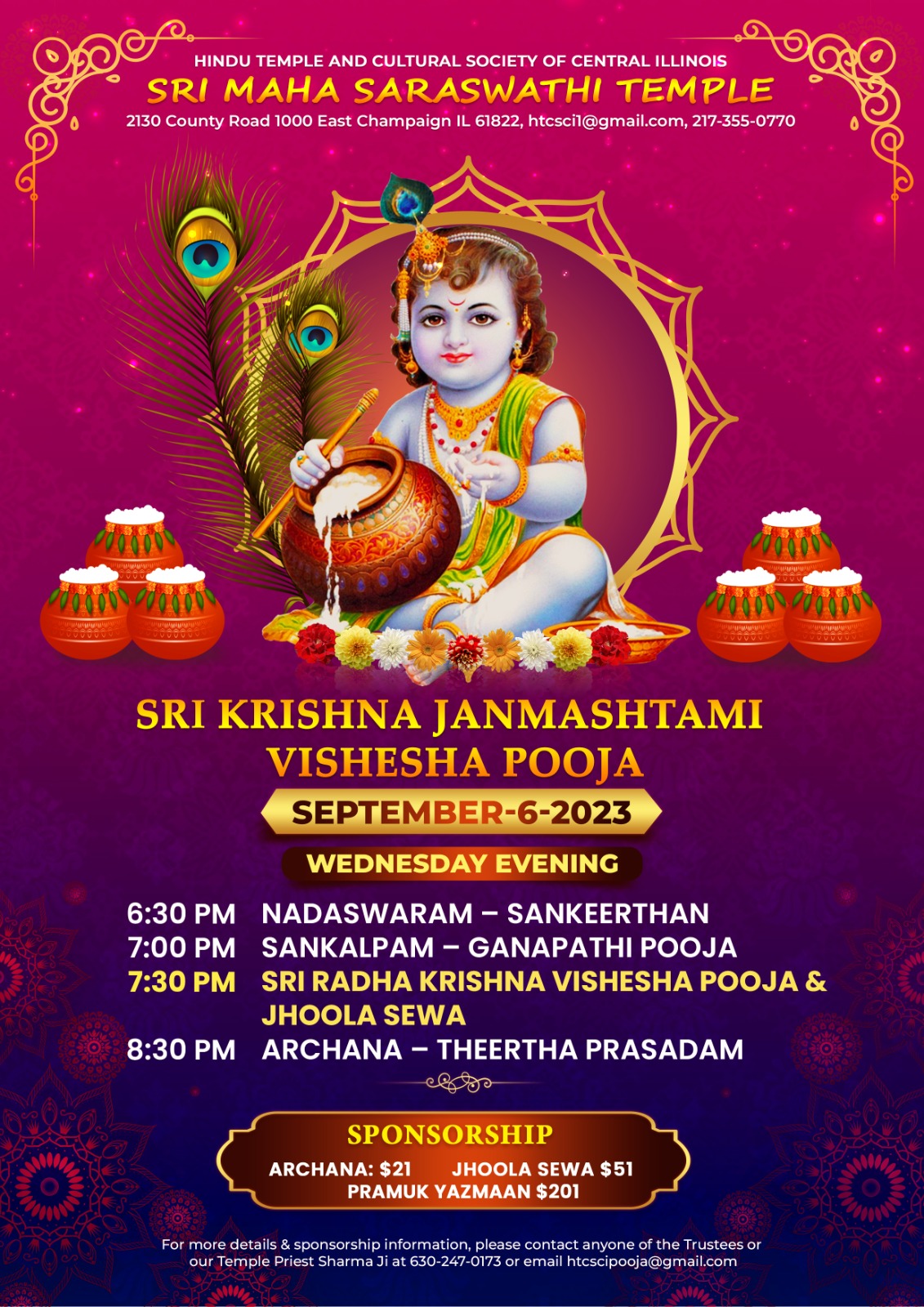 Sri Krishna Janmashtami Vishesha Pooja Champaign Hindu Temple